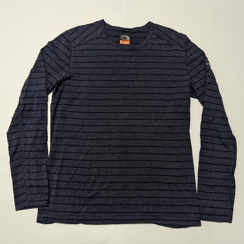 Men's Icebreaker L Slate Blue w/ Navy Blue Stripe Long Sleeve 200 weight Shirt